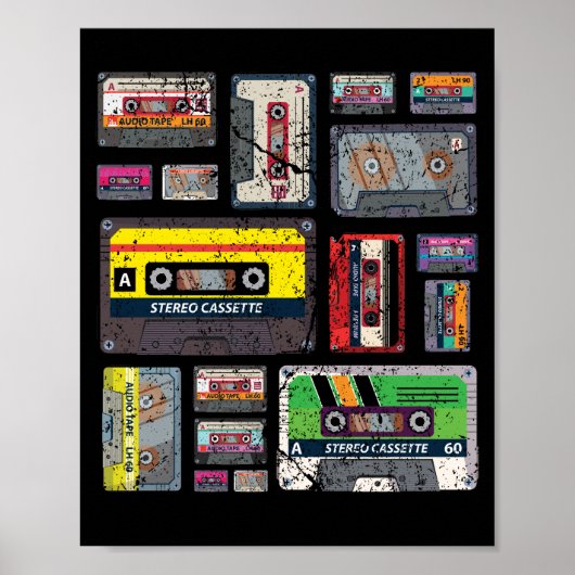Cassettebandjes mixtapes 1980s Radio Muziek Grafis Poster (Voorkant)