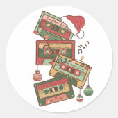 Cassettebandjes voor kerstmuziek ronde sticker (Voorkant)
