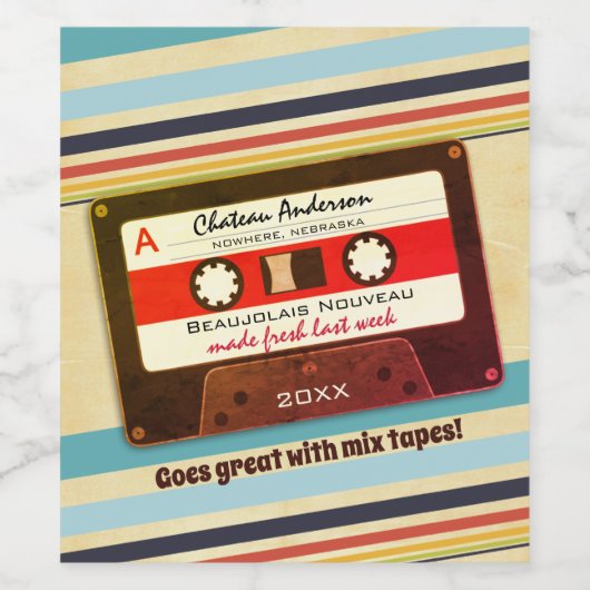 cassettemixtape 70s retro-gepersonaliseerde homema wijn etiket (Enkel label)