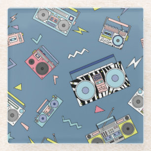 cassettespelers: Retro Naadloze Kunst Glazen Onderzetter