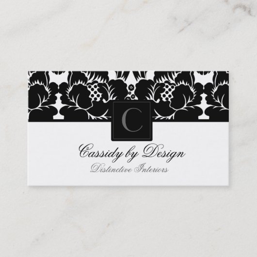 Cassidy Black Floral Damask Visitekaartje (Voorkant)