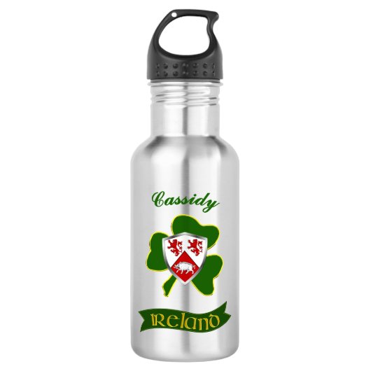 Cassidy Irish Shield & Shamrock gepersonaliseerd Waterfles (Voorkant)