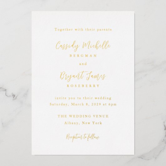 Cassidy Traditionele Elegante Huwelijk Folie Uitnodiging (Voorkant)