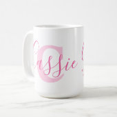 Cassienaam betekent en roze monogram tekst koffiemok (Voorkant links)