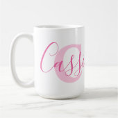 Cassienaam betekent en roze monogram tekst koffiemok (Links)