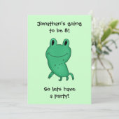 Cassie's kikker verjaardagsfeestje jongen of meisj kaart (Staand voorkant)