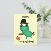 Cassie's Thanksgiving pilgrim frog Feestdagenkaart (Staand voorkant)
