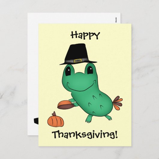Cassie's Thanksgiving pilgrim frog Feestdagenkaart (Voorkant / Achterkant)