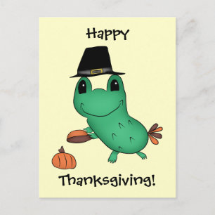 Cassie's Thanksgiving pilgrim frog Feestdagenkaart