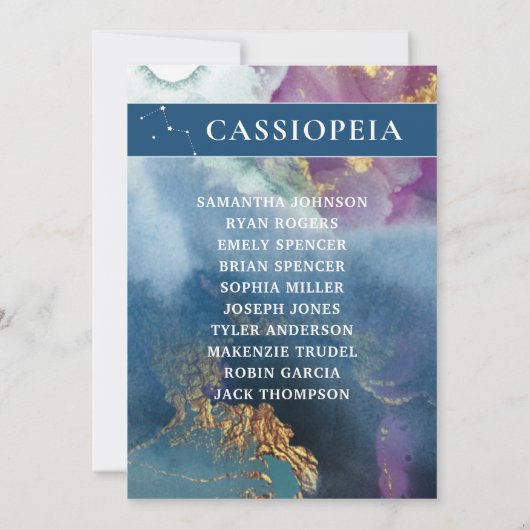 Cassiopeia Table Number Celestial Seating Chart Kaart (Achterkant)