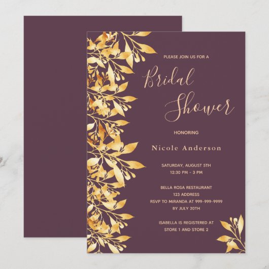 Cassis botanisch paars script goudVrijgezellenfees Kaart (Voorkant / Achterkant)