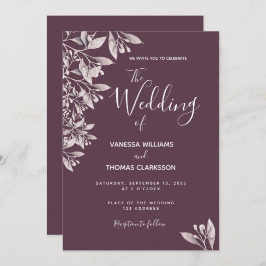 Cassis botanisch roze paarse scriptbruiloft kaart (Voorkant / Achterkant)