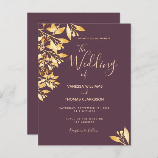 Cassis botanische goudbruduitnodiging briefkaart (Voorkant / Achterkant)