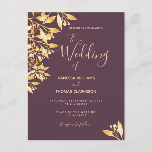 Cassis botanische goudbruduitnodiging briefkaart (Voorkant)