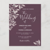 Cassis botanische paarse scriptbruiloft briefkaart (Voorkant)