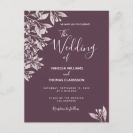 Cassis botanische paarse scriptbruiloft briefkaart