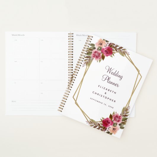 Cassis Bruiloft Bloemen Elegant Goud Lijst Planner (Display)
