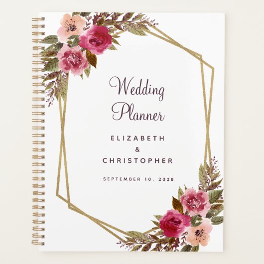 Cassis Bruiloft Bloemen Elegant Goud Lijst Planner (Voorkant)