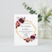 Cassis burgundy florals goudbruiloft briefkaart (Staand voorkant)