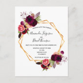 Cassis burgundy florals goudbruiloft briefkaart (Voorkant)