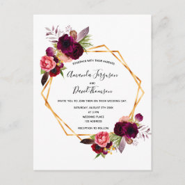 Cassis burgundy florals goudbruiloft briefkaart