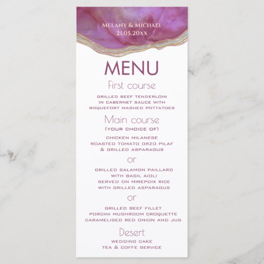 Cassis eenvoudige chic agaat romantisch elegant menu (Voorkant)
