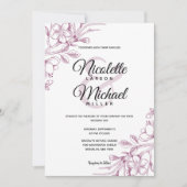 Cassis en roze Floral Wedding Kaart (Voorkant)