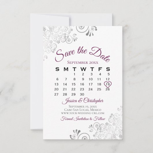 Cassis Grey White Simple Elegant Wedding Calendar Save The Date (Voorkant)