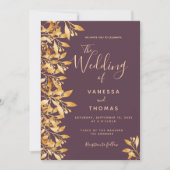 Cassis maroon gold botanische scriptbruiloft kaart (Voorkant)