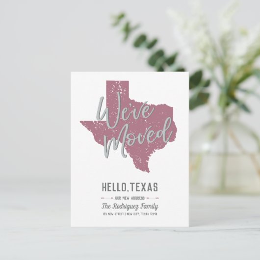 Cassis Mauve We've Moved - Texas Aankondigingskaart (Staand voorkant)