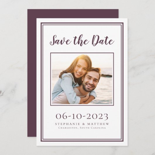 Cassis Modern Wedding Photo Simple Verloving Save The Date (Voorkant / Achterkant)