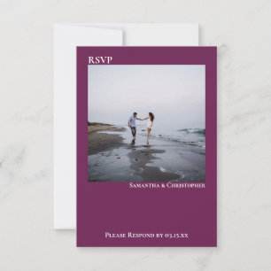 Cassis Paars Eenvoudig minimalistisch fotohuwelijk RSVP Kaartje