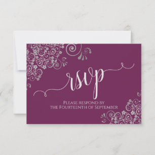 Cassis Paars Elegant Calligraphy Lacy Wedding RSVP Kaartje