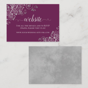 Cassis Paars Elegant Silver Lace Wedding Website Informatiekaartje