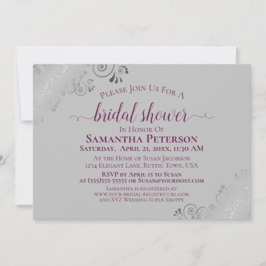 Cassis Paars en Zilver Lace grijs Vrijgezellenfees Kaart (Voorkant)