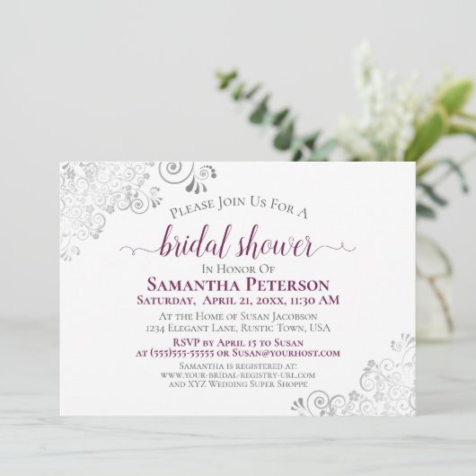 Cassis Paars en Zilver Wit Vrijgezellenfeest Kaart (Staand voorkant)