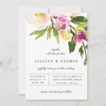 Cassis Paars Floral Bouquet Wedding Invitation