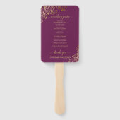 Cassis Paars & Gold Lace Elegant Wedding Program Handwaaier (Achterkant)