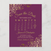 Cassis Paars Gold Wedding Save the Date Calendar Aankondigingskaart (Voorkant)