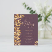 Cassis paars goud botanische huwelijksuitnodiging briefkaart (Staand voorkant)