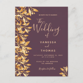Cassis paars goud botanische huwelijksuitnodiging briefkaart