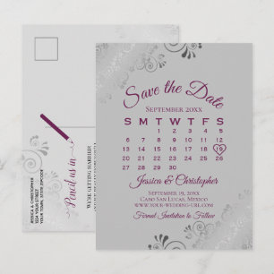 Cassis Paars Grijze Weddenschap Save the Date Cale Aankondigingskaart