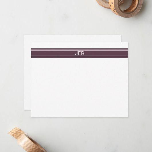 Cassis Paars Persoonlijke Monogramnaam Initialen Notitiekaartje (Voorkant / Achterkant in situ)