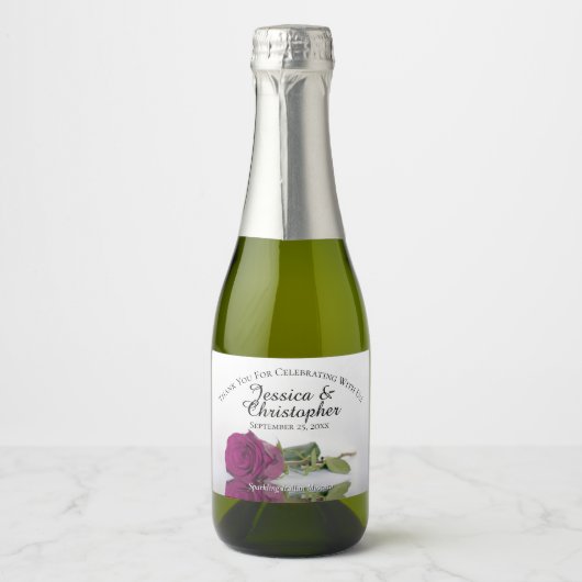 Cassis Paars Roos Classy Wedding Dank u Mini Sparkling Wijnetiket (Voorkant)