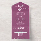 Cassis paars "We doen" scripttypografie bruiloft All In One Uitnodiging (Binnen)