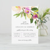 Cassis Paarse Bloemstuk Trouw Uitnodiging (Staand voorkant)