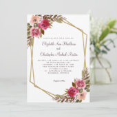 Cassis Paarse Bruiloft Goud Lijst Waterverf Bloeme Kaart (Staand voorkant)