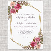 Cassis Paarse Bruiloft Goud Lijst Waterverf Bloeme Kaart