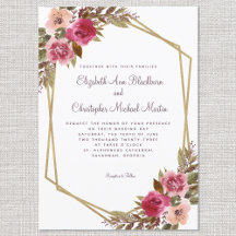 Cassis Paarse Bruiloft Goud Lijst Waterverf Bloeme