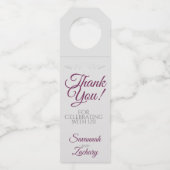 Cassis Paarse & Grijs Elegant Bruiloft Dank u Flessenhanger (Voorkant)